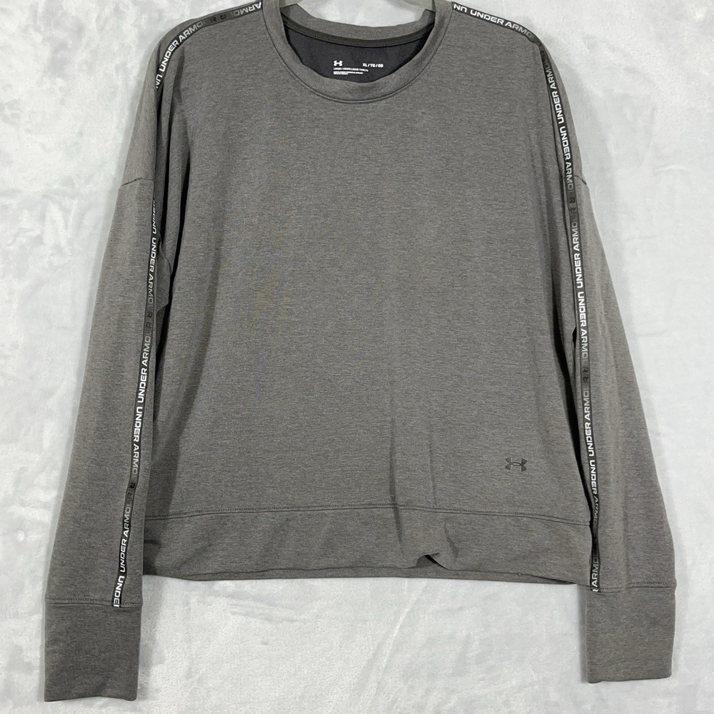 Under Armour Womens Cropped Crew Neck Loose Gray XL‎ Sweatshirt Boxy Spellout
